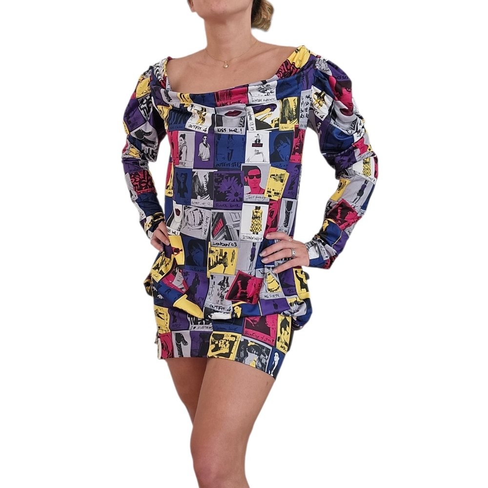 Vintage Miss Sixty Pop Art Comic Strip Mini Bubble Dress Off Shoulder S